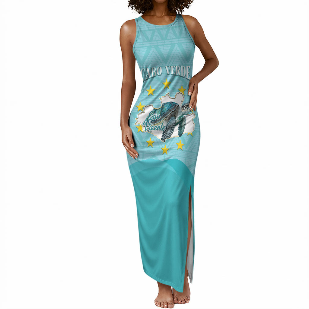 Sao Vincente Cabo Verde Tank Maxi Dress Map With Sea Turtle African Pattern