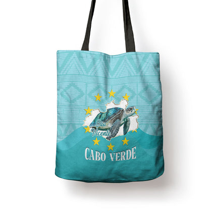 Sao Vincente Cabo Verde Tote Bag Map With Sea Turtle African Pattern