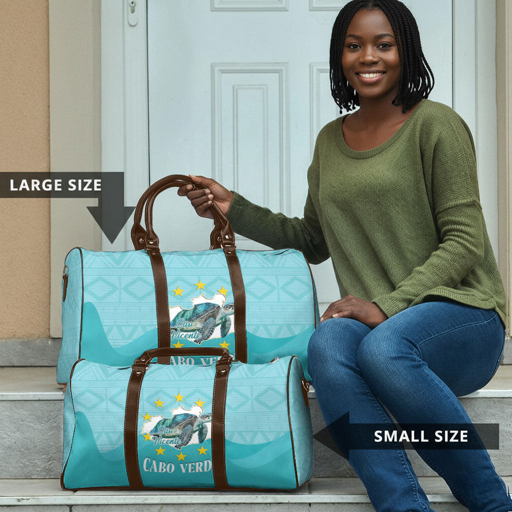 Sao Vincente Cabo Verde Travel Bag Map With Sea Turtle African Pattern