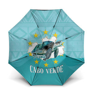 Sao Vincente Cabo Verde Umbrella Map With Sea Turtle African Pattern