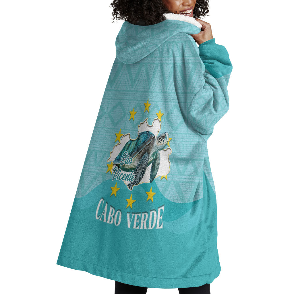 Sao Vincente Cabo Verde Wearable Blanket Hoodie Map With Sea Turtle African Pattern