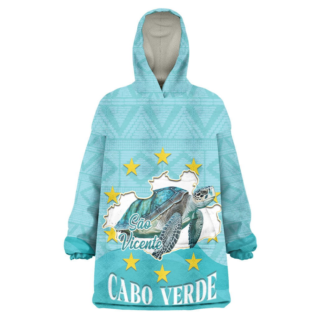 Sao Vincente Cabo Verde Wearable Blanket Hoodie Map With Sea Turtle African Pattern