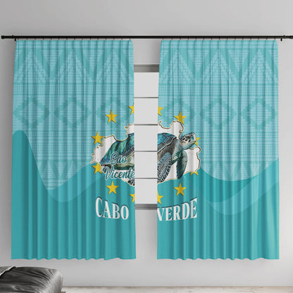Sao Vincente Cabo Verde Window Curtain Map With Sea Turtle African Pattern