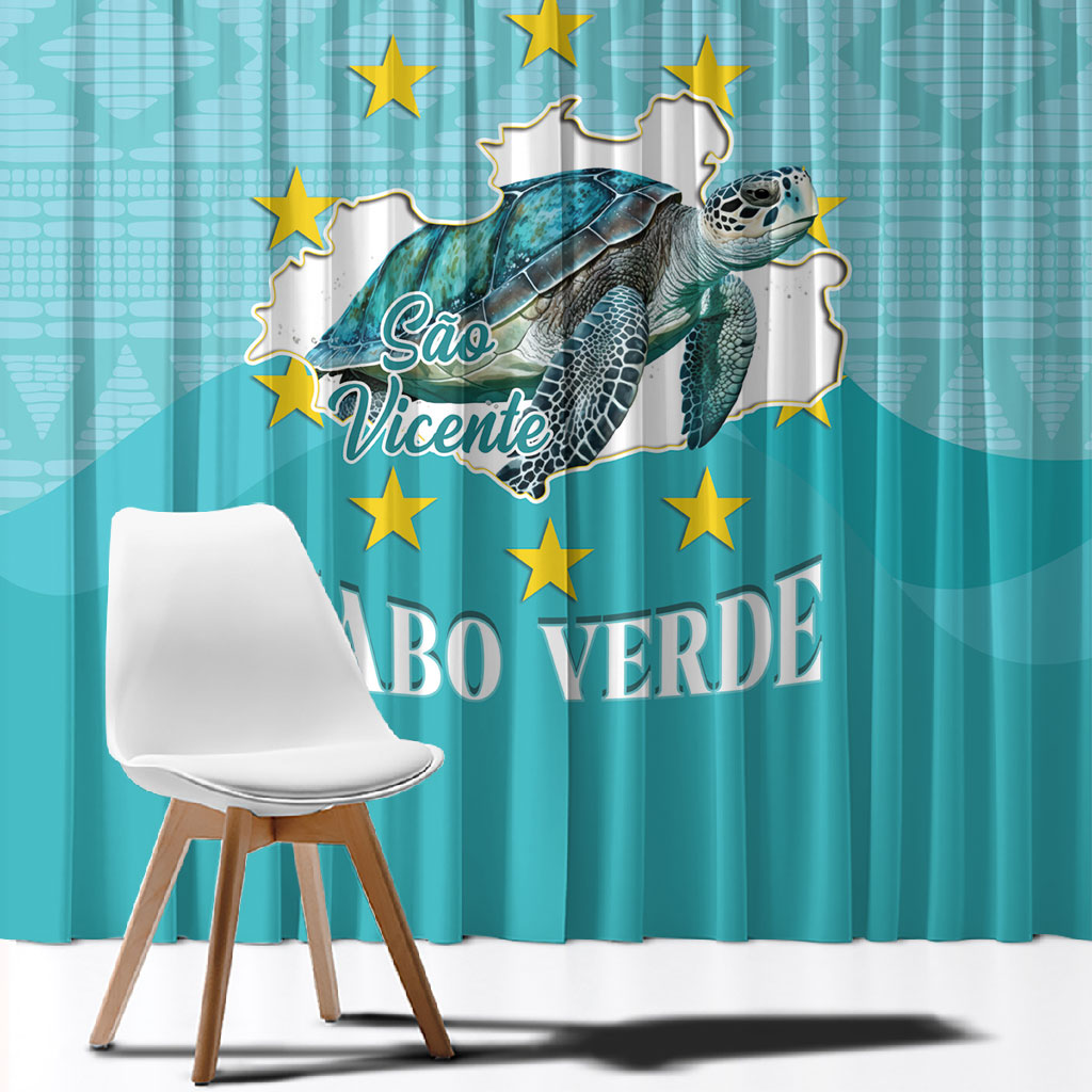 Sao Vincente Cabo Verde Window Curtain Map With Sea Turtle African Pattern