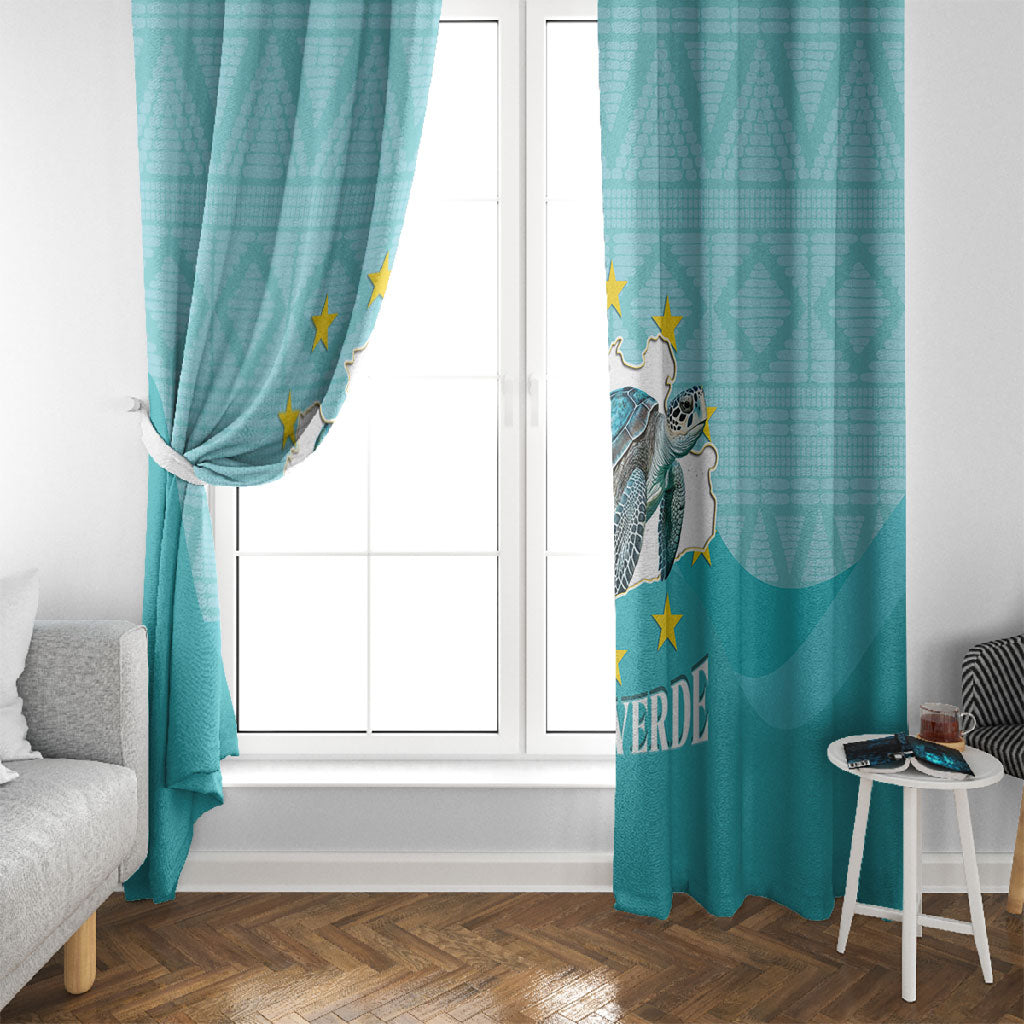 Sao Vincente Cabo Verde Window Curtain Map With Sea Turtle African Pattern