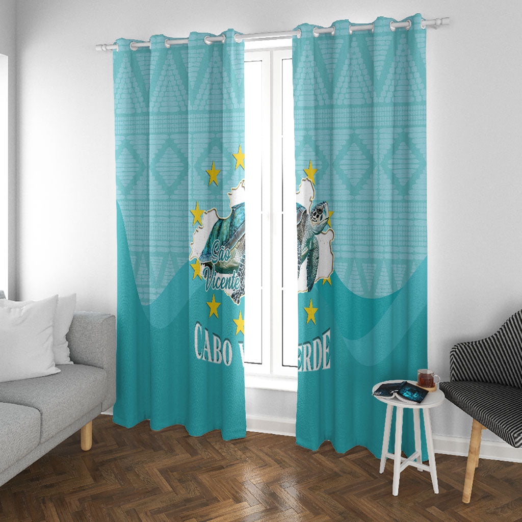Sao Vincente Cabo Verde Window Curtain Map With Sea Turtle African Pattern