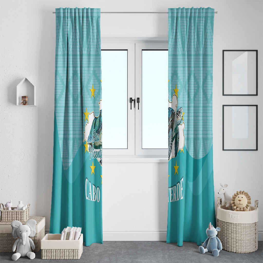Sao Vincente Cabo Verde Window Curtain Map With Sea Turtle African Pattern