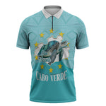 Sao Vincente Cabo Verde Zipper Polo Shirt Map With Sea Turtle African Pattern