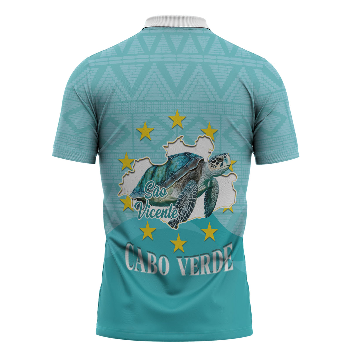 Sao Vincente Cabo Verde Zipper Polo Shirt Map With Sea Turtle African Pattern