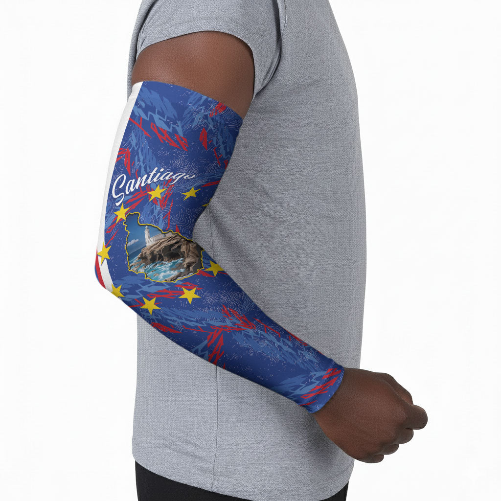 Personalized Santiago Cabo Verde Arm Sleeves Map With Farol de Dona Maria Pia