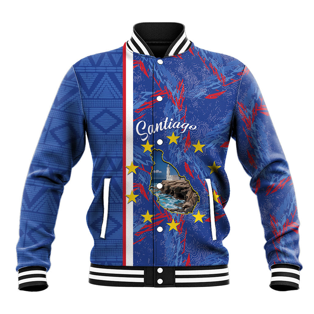 Personalized Santiago Cabo Verde Baseball Jacket Map With Farol de Dona Maria Pia