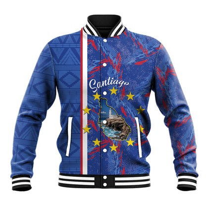 Personalized Santiago Cabo Verde Baseball Jacket Map With Farol de Dona Maria Pia