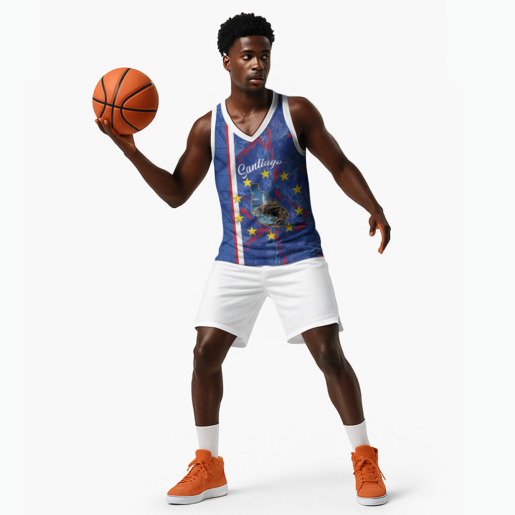 Personalized Santiago Cabo Verde Basketball Jersey Map With Farol de Dona Maria Pia