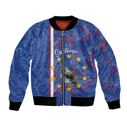Personalized Santiago Cabo Verde Bomber Jacket Map With Farol de Dona Maria Pia