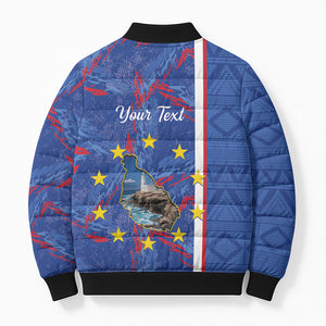 Personalized Santiago Cabo Verde Bomber Puffer Jacket Map With Farol de Dona Maria Pia