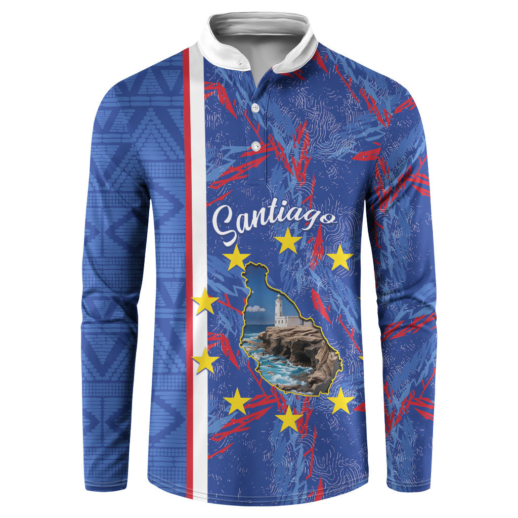 Personalized Santiago Cabo Verde Button Sweatshirt Map With Farol de Dona Maria Pia