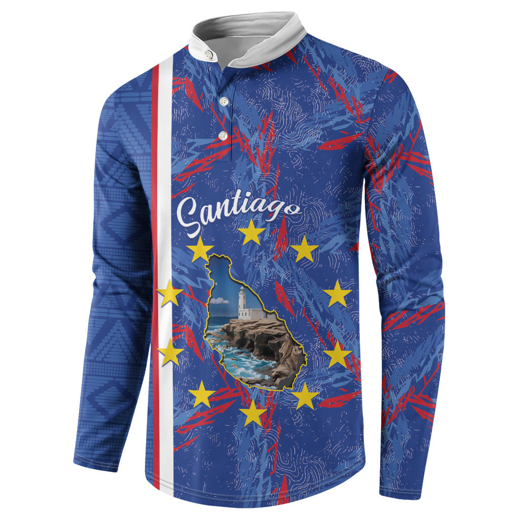 Personalized Santiago Cabo Verde Button Sweatshirt Map With Farol de Dona Maria Pia
