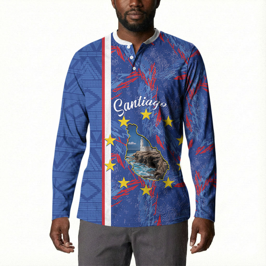 Personalized Santiago Cabo Verde Button Sweatshirt Map With Farol de Dona Maria Pia