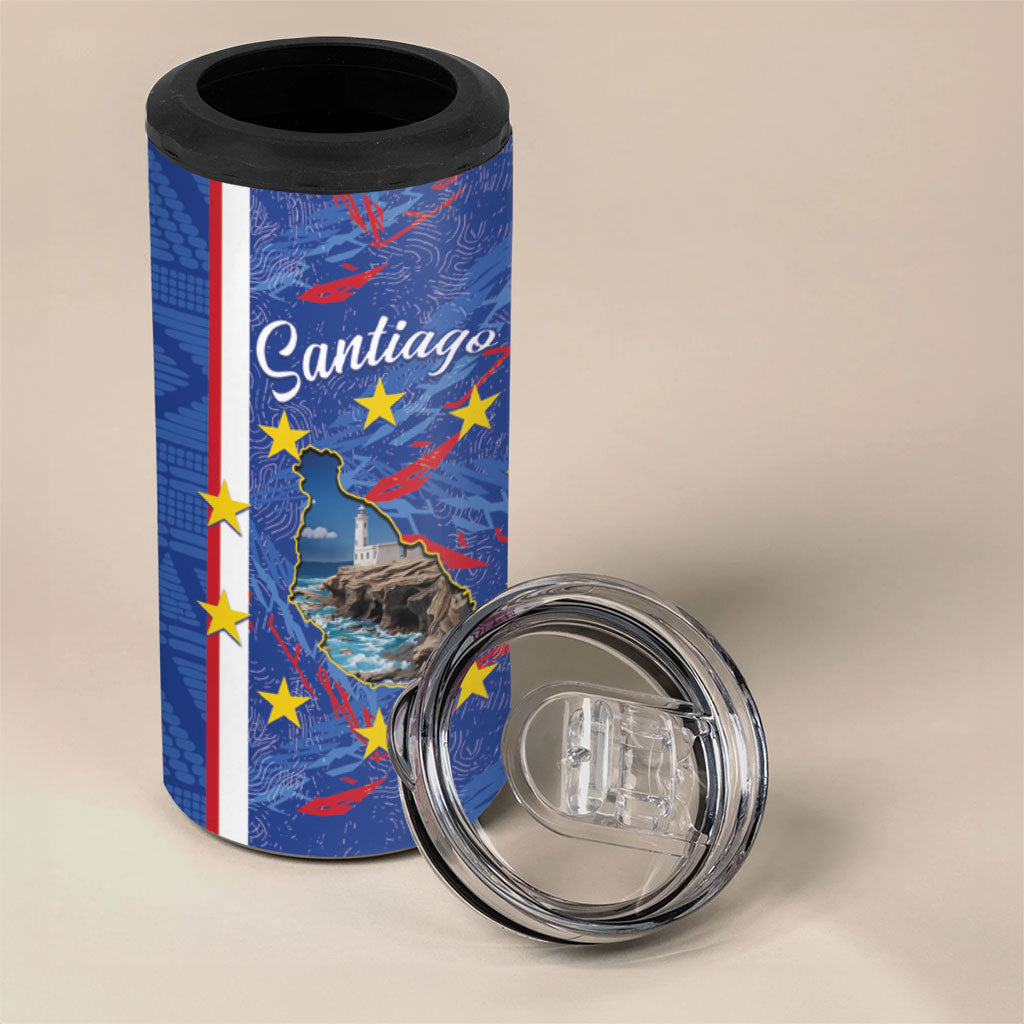 Personalized Santiago Cabo Verde 4 in 1 Can Cooler Tumbler Map With Farol de Dona Maria Pia