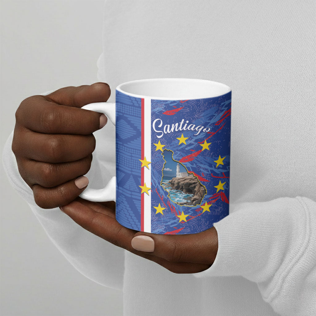 Personalized Santiago Cabo Verde Ceramic Mug Map With Farol de Dona Maria Pia