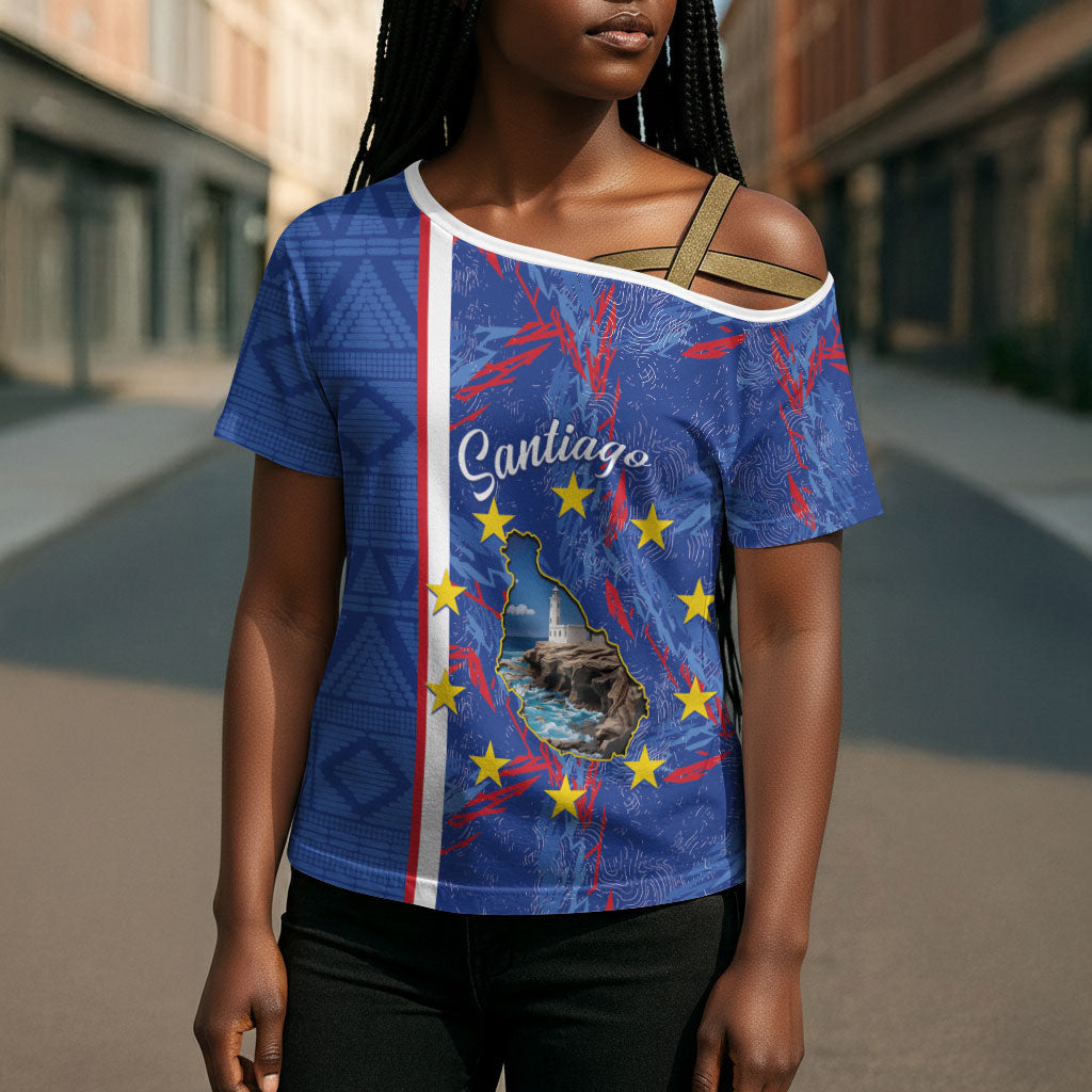 Personalized Santiago Cabo Verde Cross Shoulder Shirt Map With Farol de Dona Maria Pia