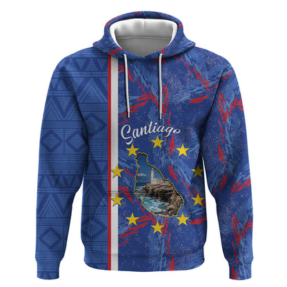 Personalized Santiago Cabo Verde Hoodie Map With Farol de Dona Maria Pia