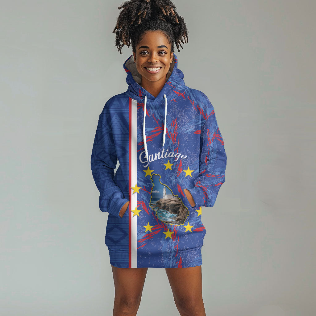 Personalized Santiago Cabo Verde Hoodie Dress Map With Farol de Dona Maria Pia