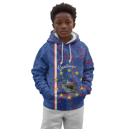 Personalized Santiago Cabo Verde Kid Hoodie Map With Farol de Dona Maria Pia