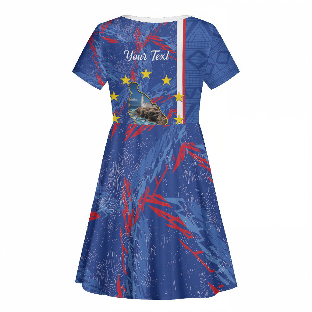 Personalized Santiago Cabo Verde Kid Short Sleeve Dress Map With Farol de Dona Maria Pia