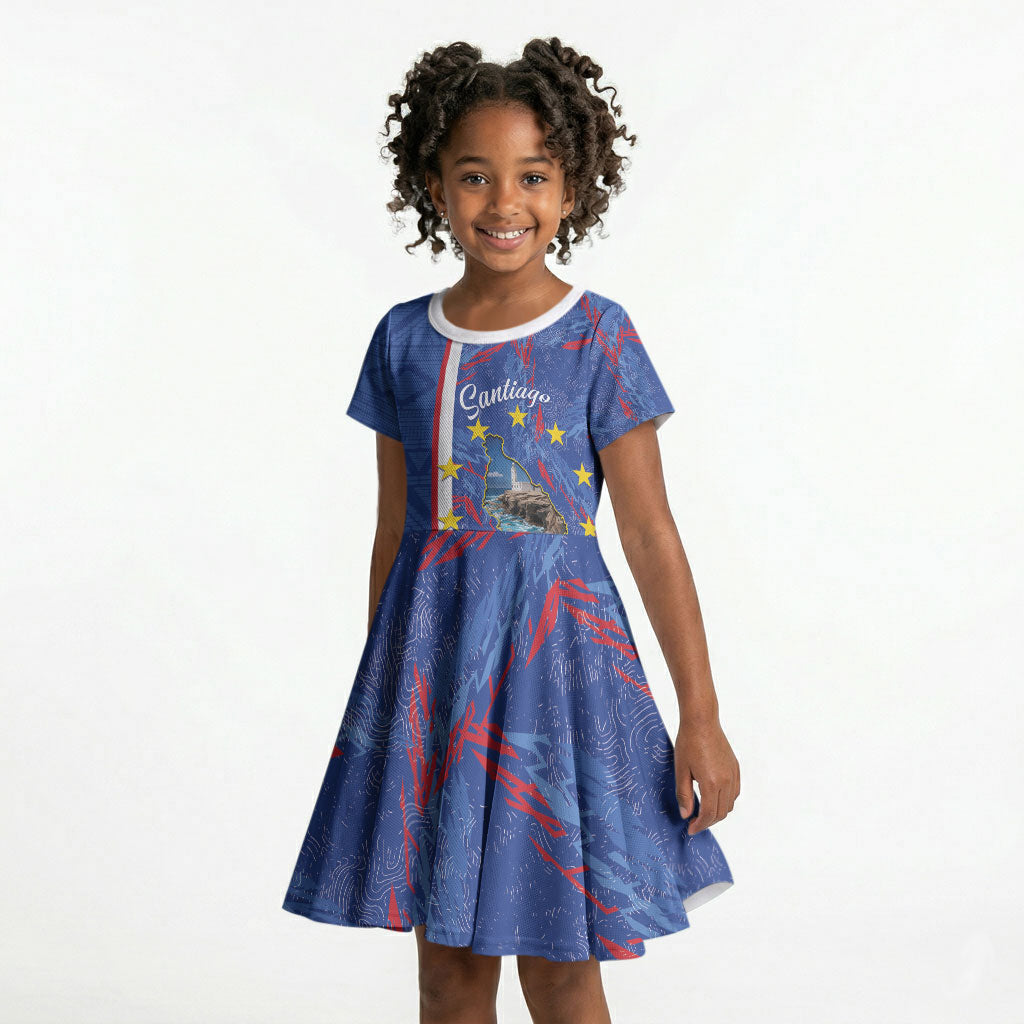 Personalized Santiago Cabo Verde Kid Short Sleeve Dress Map With Farol de Dona Maria Pia