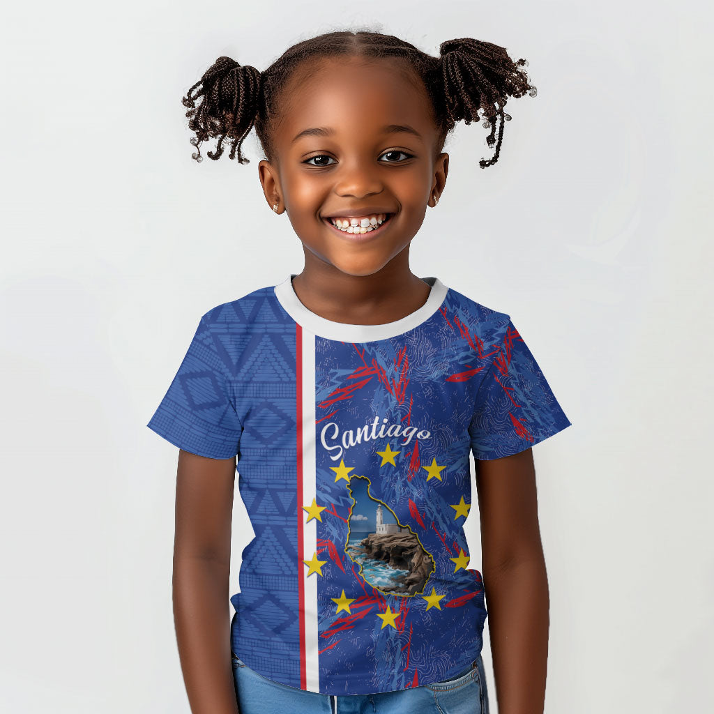 Personalized Santiago Cabo Verde Kid T shirt Map With Farol de Dona Maria Pia