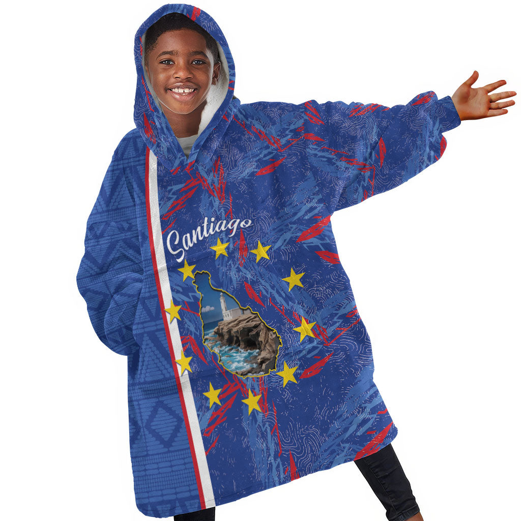 Personalized Santiago Cabo Verde Kid Wearable Blanket Hoodie Map With Farol de Dona Maria Pia