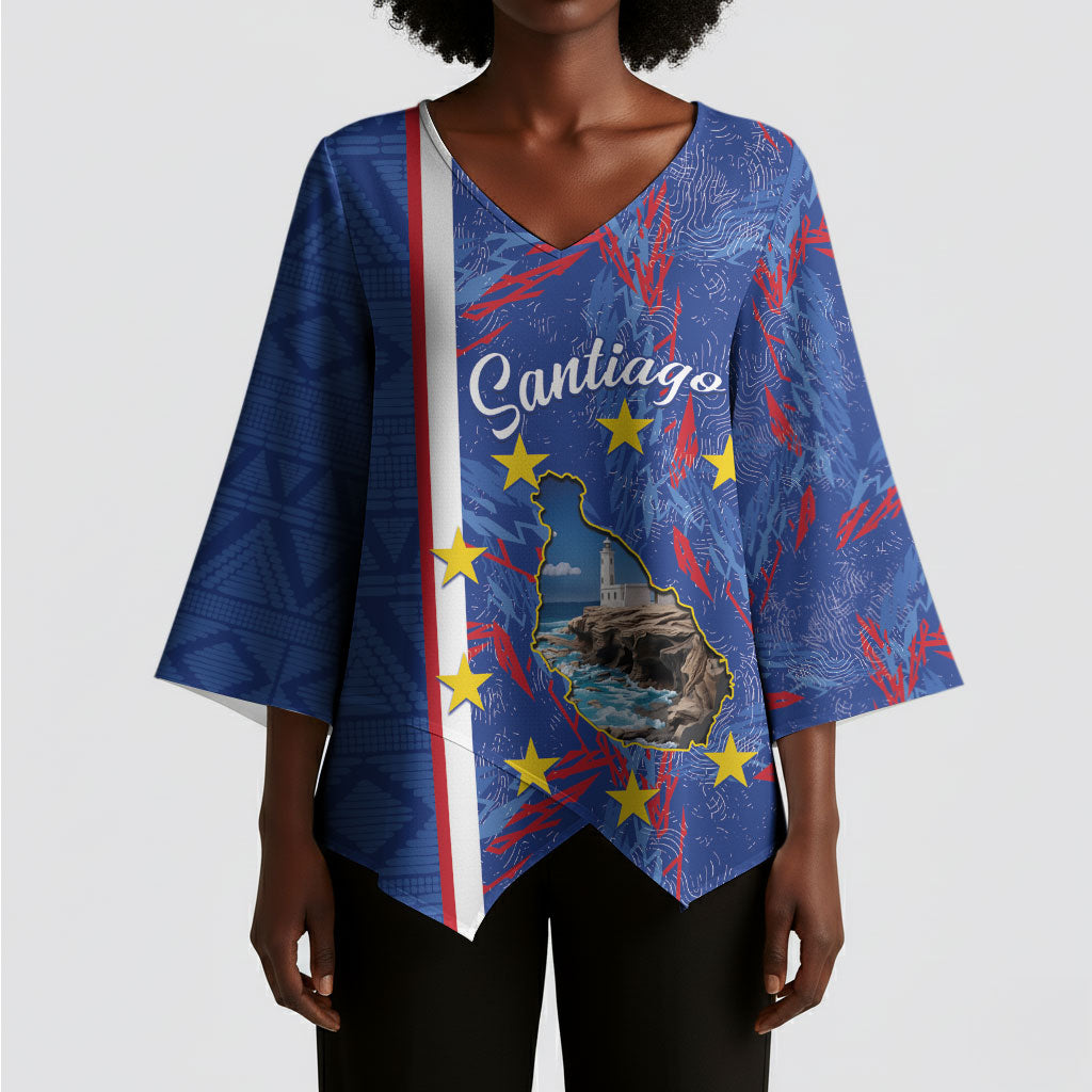 Personalized Santiago Cabo Verde Kimono Sleeve Blouse Map With Farol de Dona Maria Pia