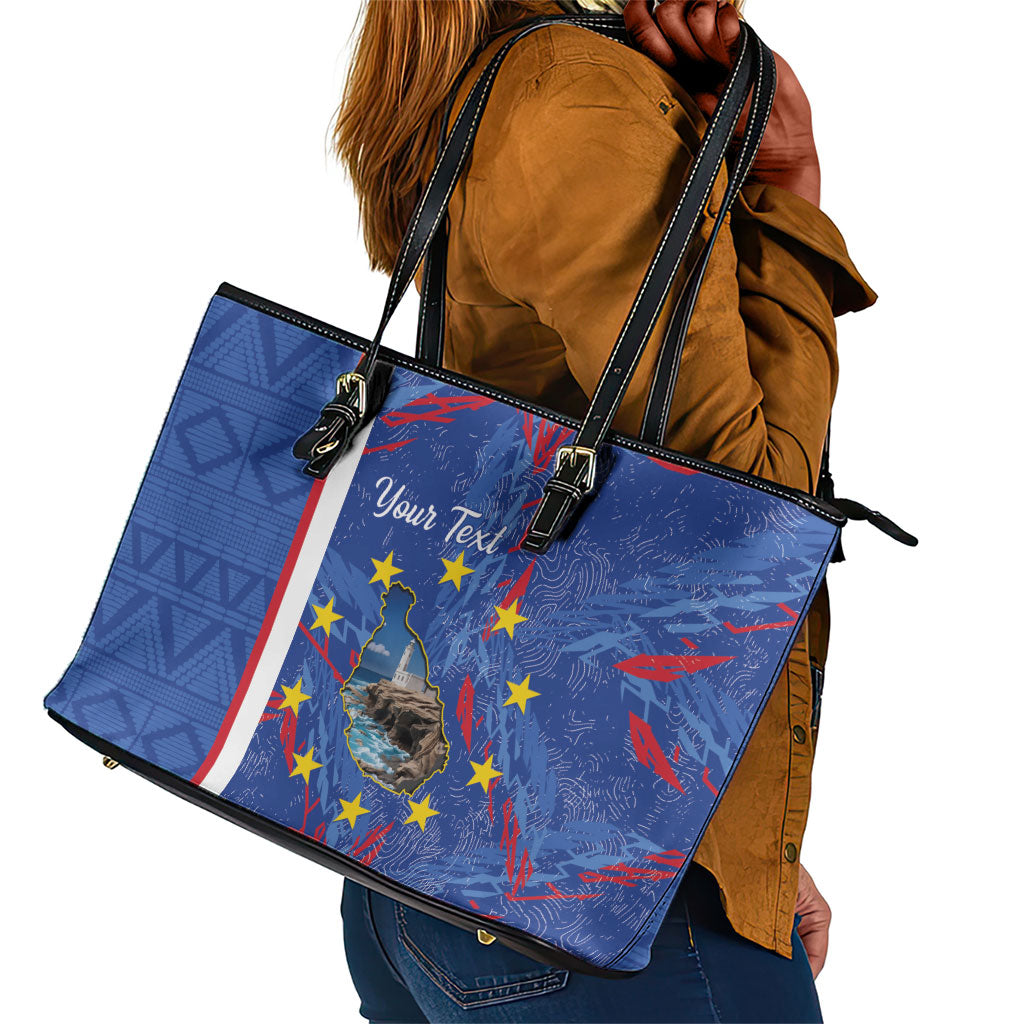 Personalized Santiago Cabo Verde Leather Tote Bag Map With Farol de Dona Maria Pia
