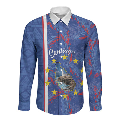 Personalized Santiago Cabo Verde Long Sleeve Button Shirt Map With Farol de Dona Maria Pia