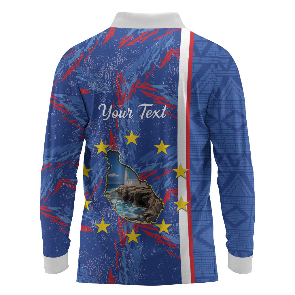 Personalized Santiago Cabo Verde Long Sleeve Polo Shirt Map With Farol de Dona Maria Pia