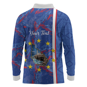 Personalized Santiago Cabo Verde Long Sleeve Polo Shirt Map With Farol de Dona Maria Pia