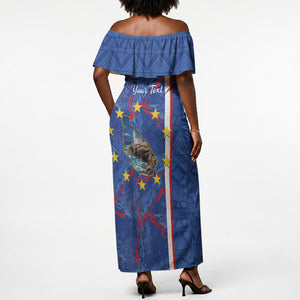 Personalized Santiago Cabo Verde Off Shoulder Maxi Dress Map With Farol de Dona Maria Pia