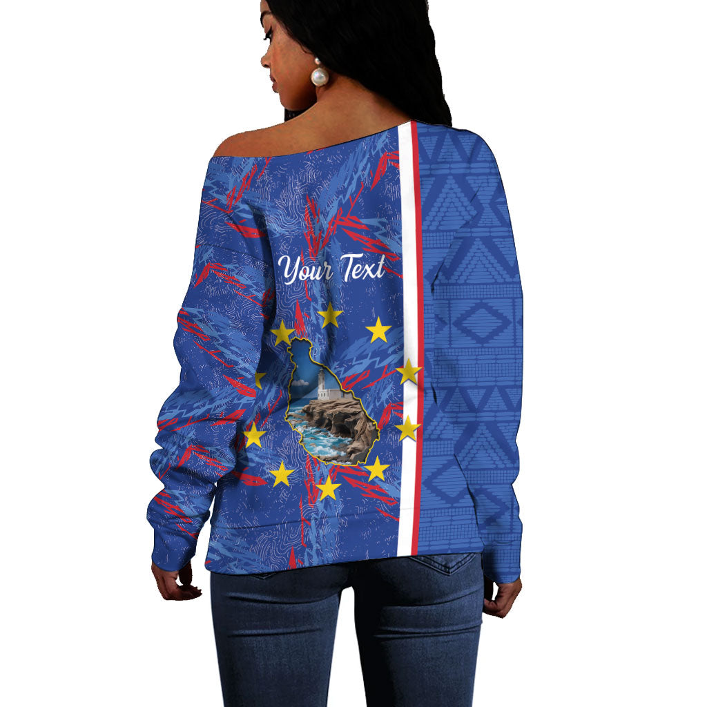 Personalized Santiago Cabo Verde Off Shoulder Sweater Map With Farol de Dona Maria Pia