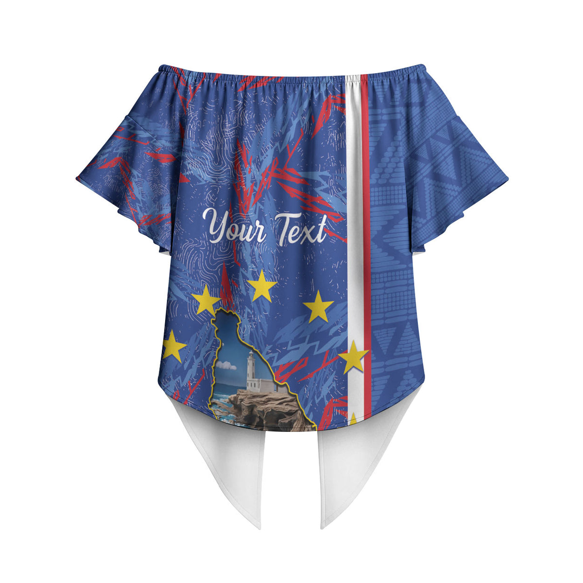Personalized Santiago Cabo Verde Off Shoulder Wrap Waist Top Map With Farol de Dona Maria Pia