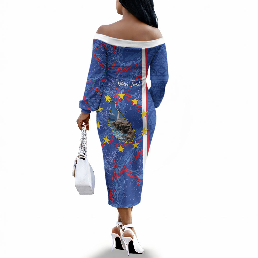 Personalized Santiago Cabo Verde Off The Shoulder Long Sleeve Dress Map With Farol de Dona Maria Pia