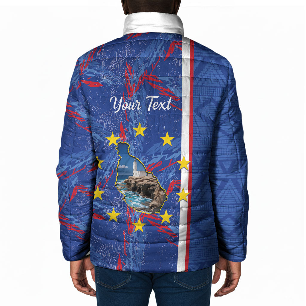 Personalized Santiago Cabo Verde Padded Jacket Map With Farol de Dona Maria Pia
