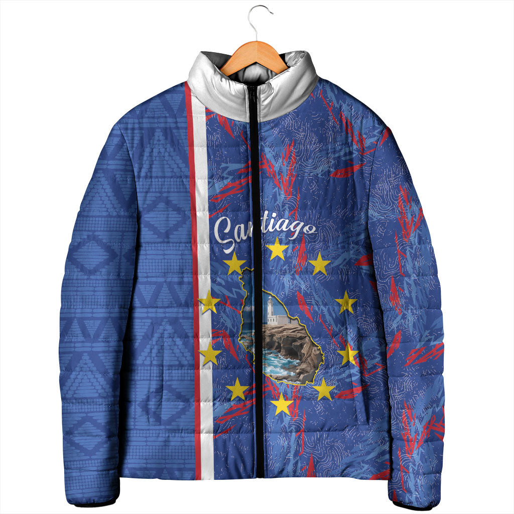 Personalized Santiago Cabo Verde Padded Jacket Map With Farol de Dona Maria Pia
