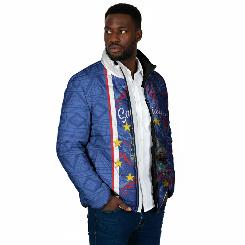 Personalized Santiago Cabo Verde Padded Jacket Map With Farol de Dona Maria Pia