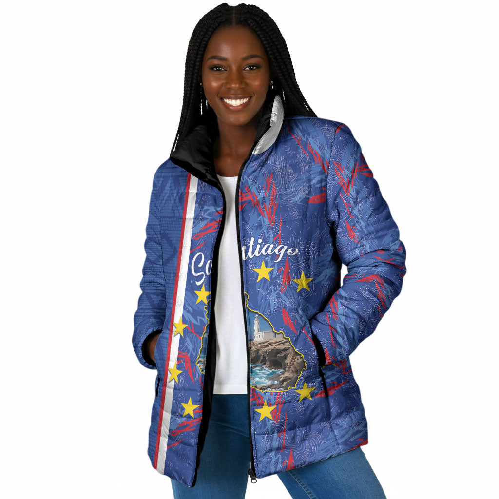 Personalized Santiago Cabo Verde Padded Jacket Map With Farol de Dona Maria Pia