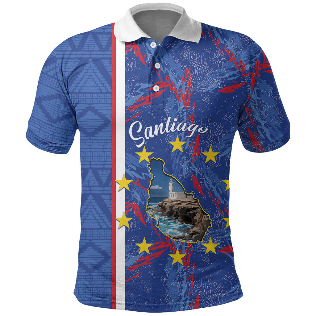 Personalized Santiago Cabo Verde Polo Shirt Map With Farol de Dona Maria Pia