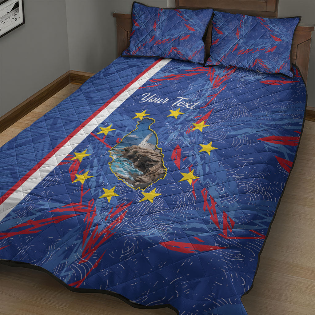 Personalized Santiago Cabo Verde Quilt Bed Set Map With Farol de Dona Maria Pia