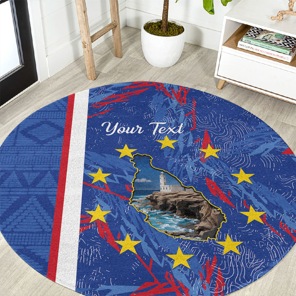Personalized Santiago Cabo Verde Round Carpet Map With Farol de Dona Maria Pia