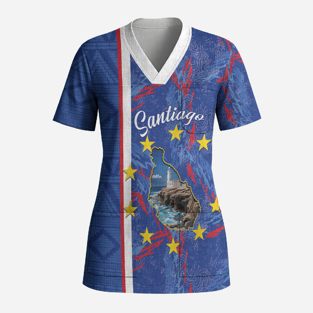 Personalized Santiago Cabo Verde Scrub Top Map With Farol de Dona Maria Pia