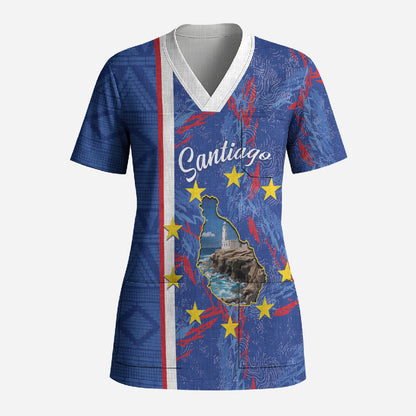 Personalized Santiago Cabo Verde Scrub Top Map With Farol de Dona Maria Pia